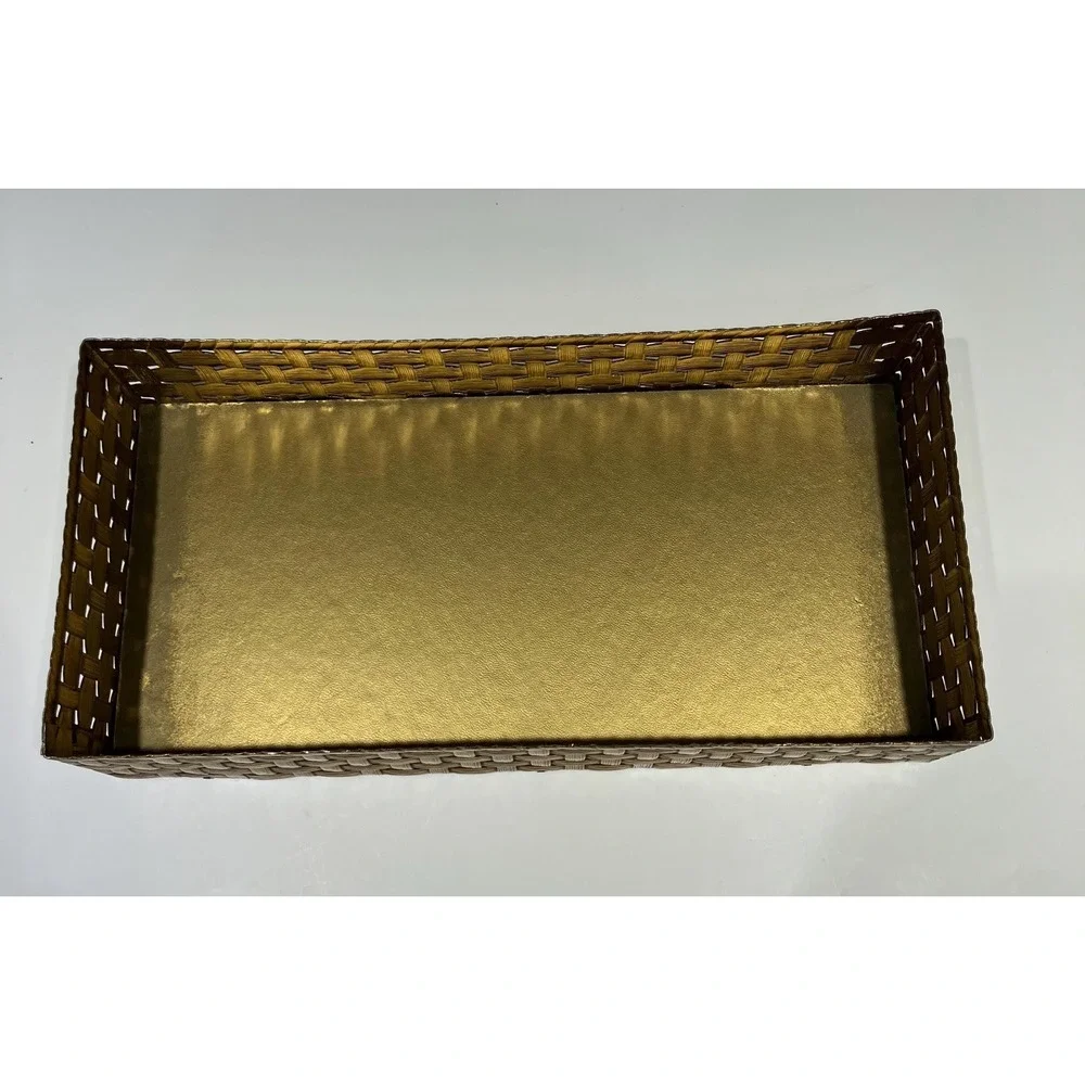 Vtg Gold Tone Metal Rectangular Tissue Box 2 Pc-Vanity Decor-Hollywood Regency